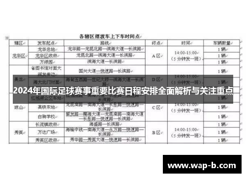 2024年国际足球赛事重要比赛日程安排全面解析与关注重点