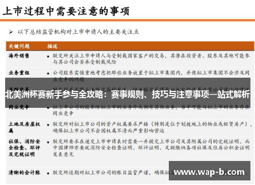 北美洲杯赛新手参与全攻略:赛事规则、技巧与注意事项一站式解析 北美洲杯赛新手参与全攻略:赛事规则、技巧与注意事项一站式解析